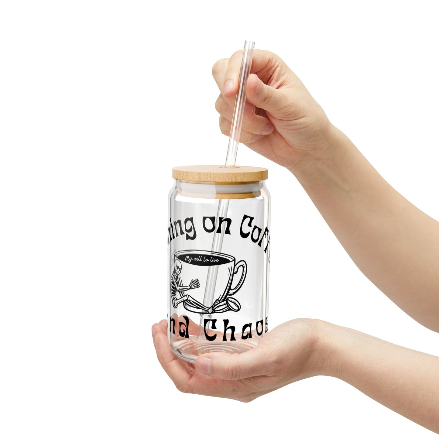 Coffee and Chaos Iced Coffee Glass, (16oz)